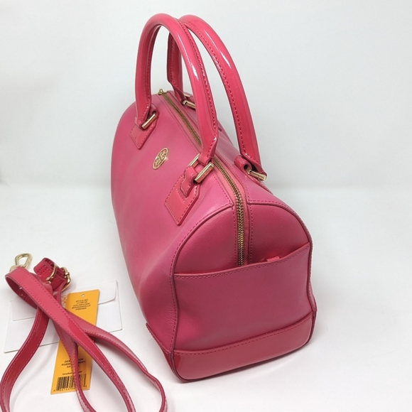 🎉Sale!🦄Rare!Tory Burch Pink Bag Bougainville Pink Robinson Middy Satchel Strap - Picture 8 of 16